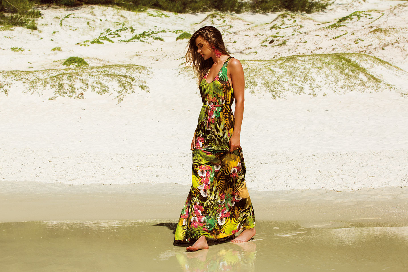 La Playa Vestido Print Tropical Folhagem Verde - Até 30 dias para trocar