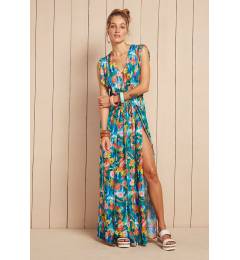 Vestido longo fenda estampa floral Vestido Serena