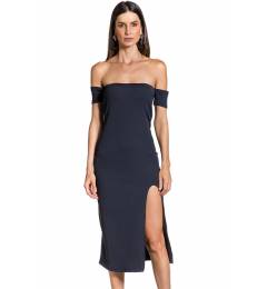 Vestido preto ombro a ombro Fenda Preto