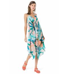 Vestido midi estampado praia - Vestido Frente nica Leno