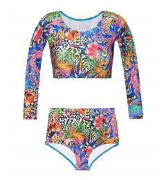 Biquíni crop top manga longa estampado Bigua Tropical