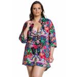 Saida flores inverno Camisa Jardim Escuro Plus