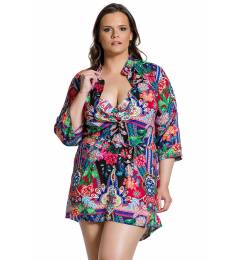 Saida flores inverno Camisa Jardim Escuro Plus