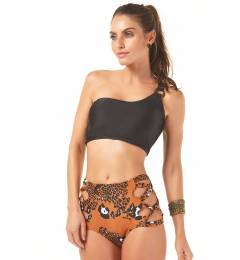Top liso um ombro s� calcinha alta floral Ombro