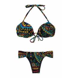Biqu�ni push up estampado preto Bordado Balconet