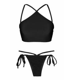 Cropped calcinha tiras preto texturizado Duna Black Neck