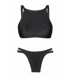 Biquini tendencia cropped top calcinha tiras Preto Cropped