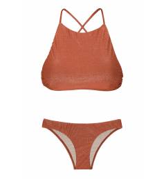 Biquini Top cropped cor canela lurex Radiante Canela Cropped
