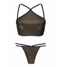 Biquini de lurex top cropped preto brilhoso Radiante Cropped Strappy