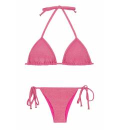 Biqu�ni de lacinho cortininha rosa brilho Radiante Rosa Tri