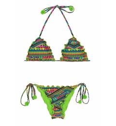 Biquini de frufru estampado com pompom Tricotart Frufru