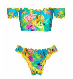 Biquini ciganinha com frufru amarelo Tropical Blue Ombro A Ombro