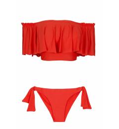 Biqu�ni babado ombro a ombro vermelho Urucum Babado