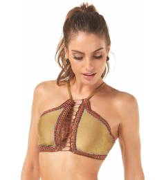 Cropped decote dourado Soutien Halter Bordado