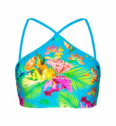 Top flora tropical azul sport Soutien Tropical Blue Neck